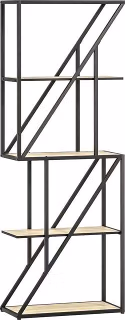 Libreria HOMCOM a 5 Livelli in Stile Industriale con Ripiani Aperti in Legno e Telaio in Acciaio, Rovere e Nero, L: 60 cm, P: 30 cm, H: 165 cm