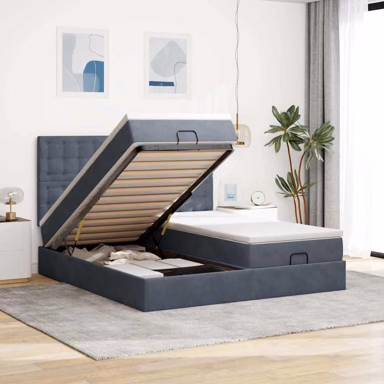 Letto con contenitore a sollevamento vidaXL in velluto con materassi L/P/H: 203 x 200 x 128 cm