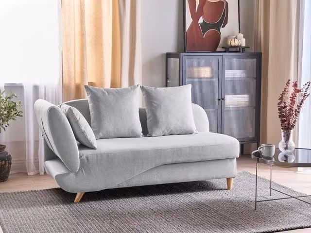 Divano angolare con chaise longue a sinistra BELIANI in tessuto grigio, design moderno con contenitore e funzione letto, L/P/H: 235 x 155 x 76 cm
