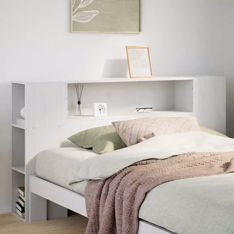 Testiera con ripiani integrati vidaXL in legno massello di pino bianco per letto 140x200 cm
