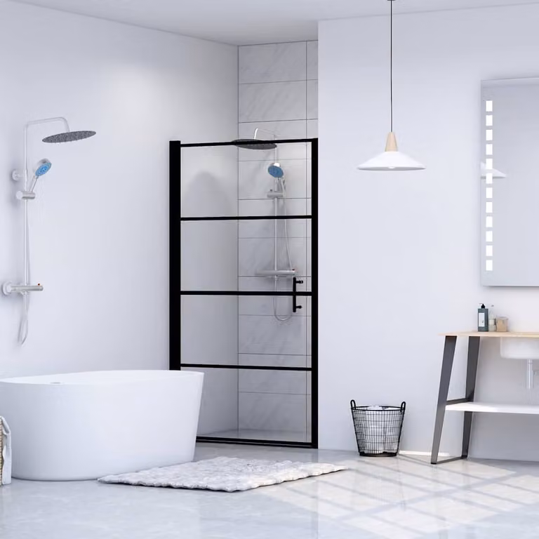 Porta per Doccia Pivot in Vetro Temperato Trasparente con Profilo Nero vidaXL L: 81 cm, H: 195 cm