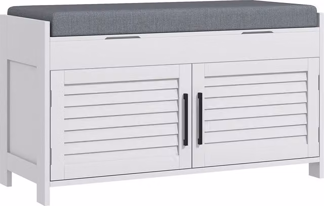 HOMCOM Panca Scarpiera con Ripiano Interno Regolabile su 3 Livelli in MDF e Tessuto, L 90 x P 36 x H 50 cm, Bianco e Grigio