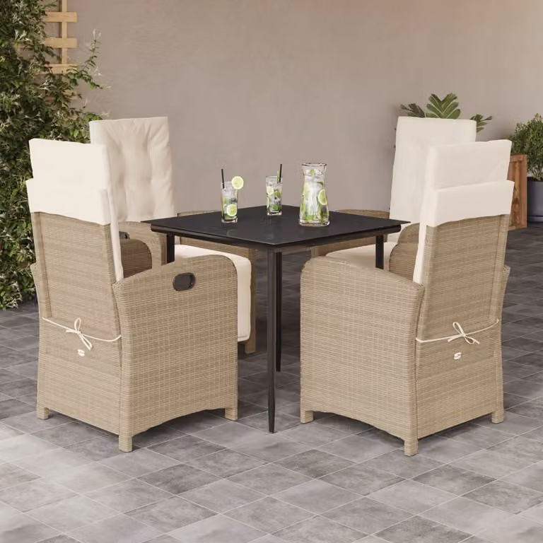 vidaXL Set da Pranzo da Giardino 5 pz in Polyrattan con Cuscini Beige e Tavolo in Vetro
