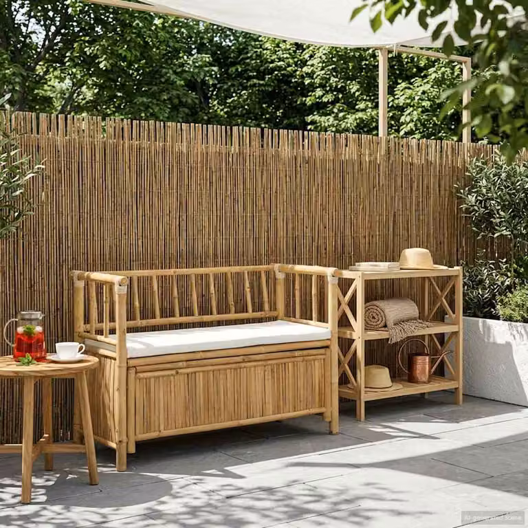 vidaXL Panca da Giardino con Contenitore in Bambù Marrone L: 110 cm, P: 47 cm, H: 80 cm