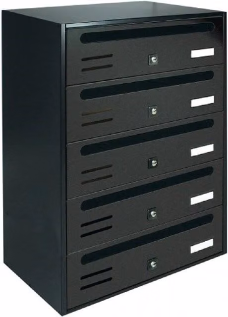 Cassetta Postale Orizzontale per Condominio in Ghisa con 5 Posti, Colore Grigio o Nero, L/P/H: 53,0 x 38,5 x 25,0 cm