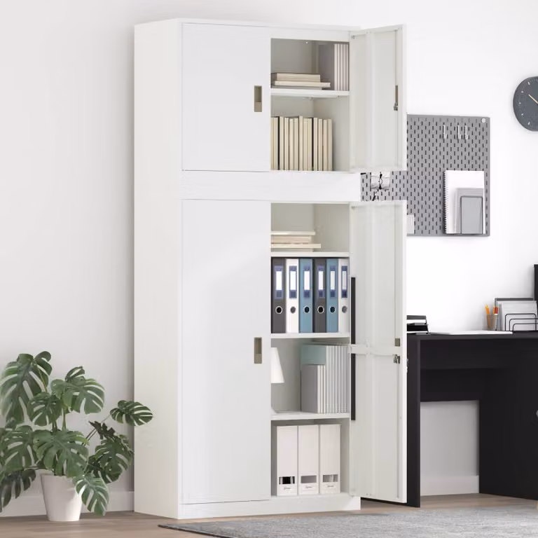 Set di 2 armadi vidaXL in metallo bianco con ante a battente e serratura, L/P/H: 90 x 40 x 210 cm