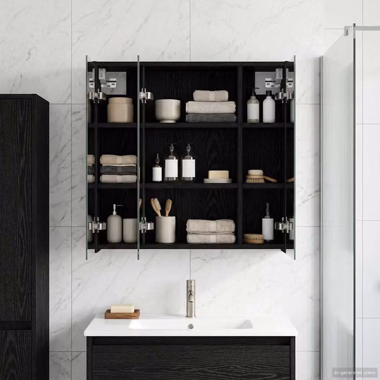 Mobiletto da bagno moderno vidaXL con ante a battente, Nero opaco, L: 63,5 cm, P: 16 cm, H: 62,5 cm