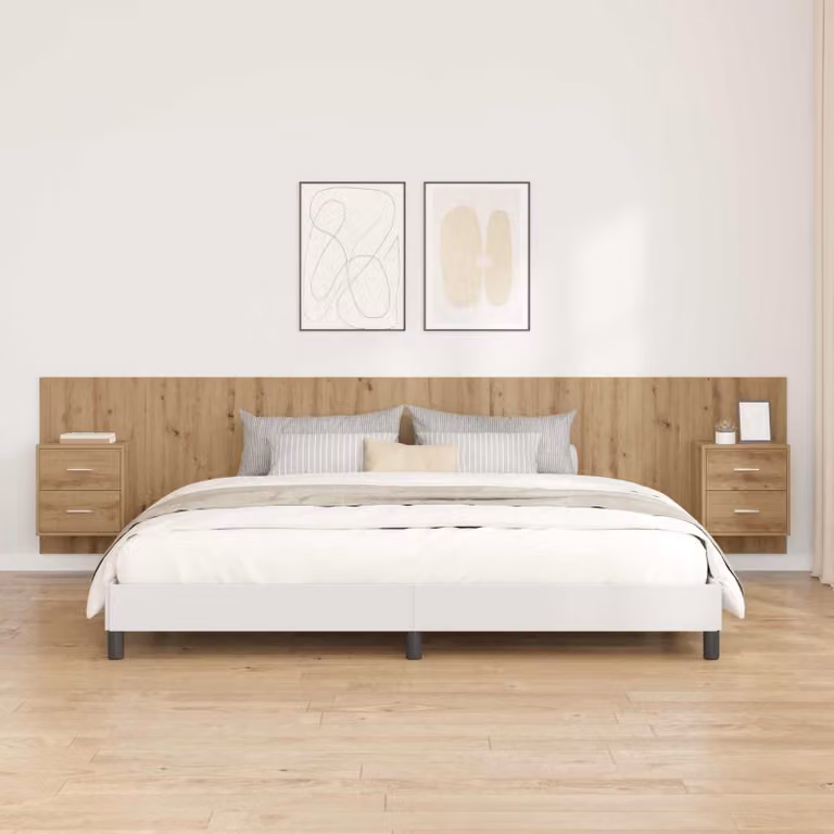Set di 3 pezzi Testata con Comodini e Mensole vidaXL in Rovere, Design Moderno con Cassetti e Supporto a Parete, Colore Marrone