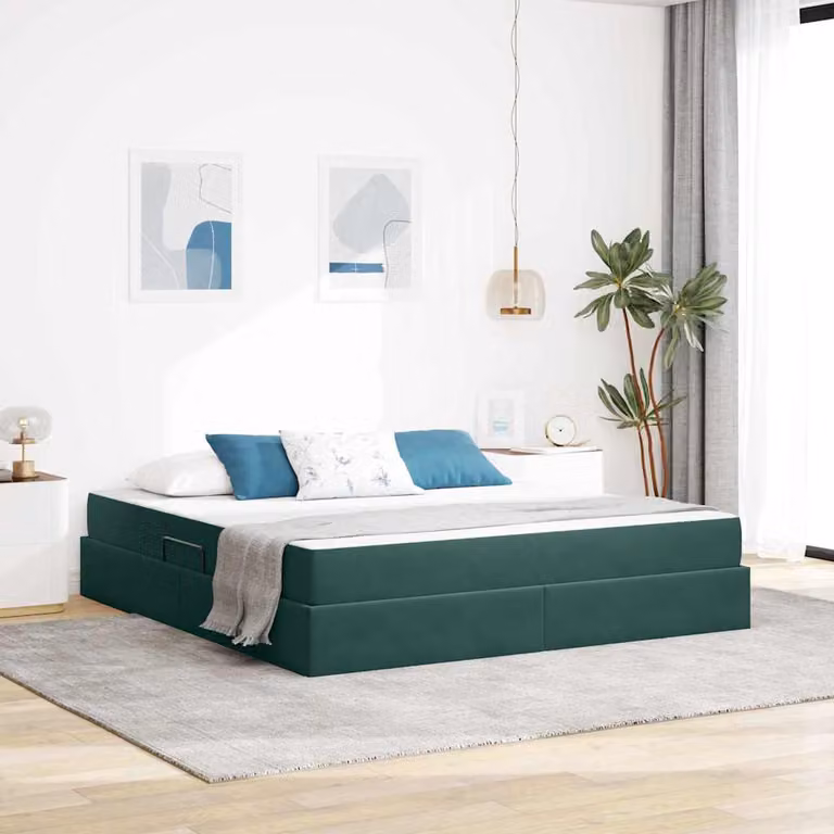 Letto con contenitore e materasso ibrido vidaXL in velluto verde con struttura in metallo L/P: 180 x 200 cm
