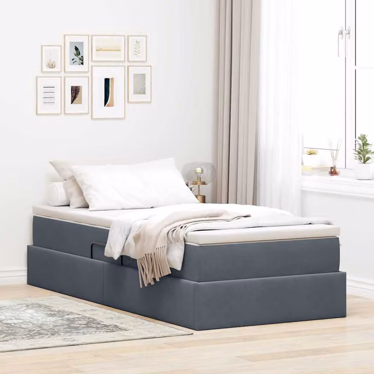 Letto con contenitore e materasso ibrido vidaXL in velluto grigio scuro L/P/H: 100 x 200 x 48.5 cm