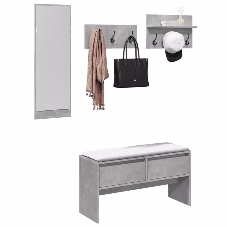 Set Mobili da Ingresso Moderno vidaXL in Legno e Metallo, 4 Pezzi, Grigio Opaco