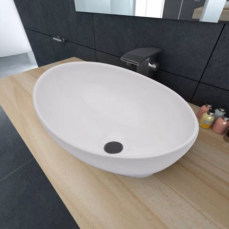 vidaXL Lavello in Ceramica Bianco Ovale da Appoggio L: 40 cm, P: 33 cm, H: 13,5 cm