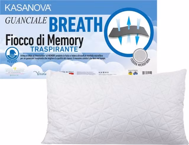 Guanciale Kasanova Breath traspirante in memory foam e microfibra, bianco, L 75 cm x P 45 cm