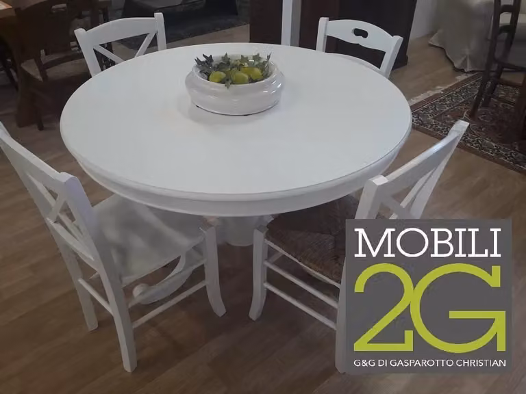 Tavolo rotondo estensibile stile arte povera Mobili2G colore bianco opaco Diametro: 100 cm, Allunga: 40 cm