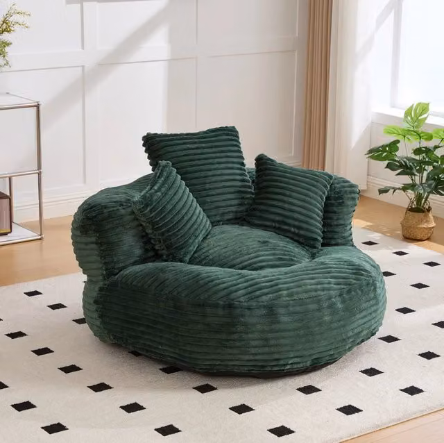Sitzsack ergonomico MODFU in corduroy verde, L/P/H: 108 x 108 x 52 cm