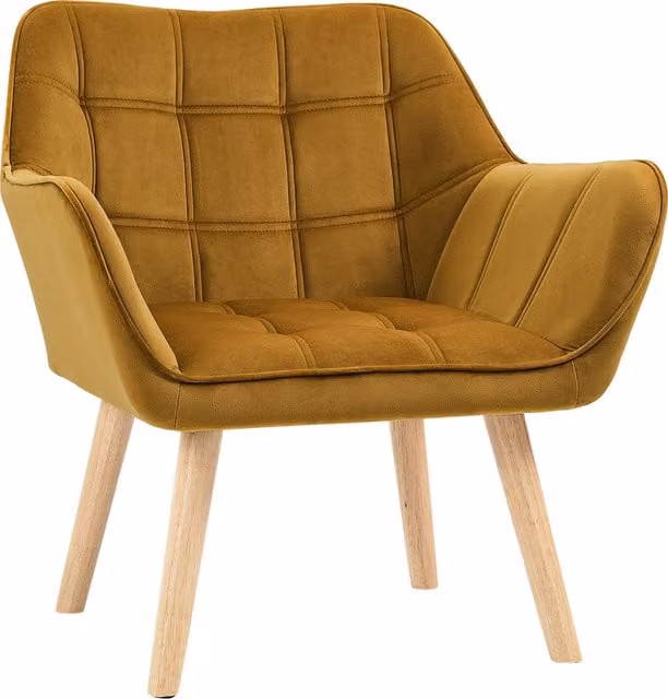 Poltrona da Accento Imbottita HOMCOM in Velluto Giallo con Design Scandinavo e Gambe in Legno di Gomma