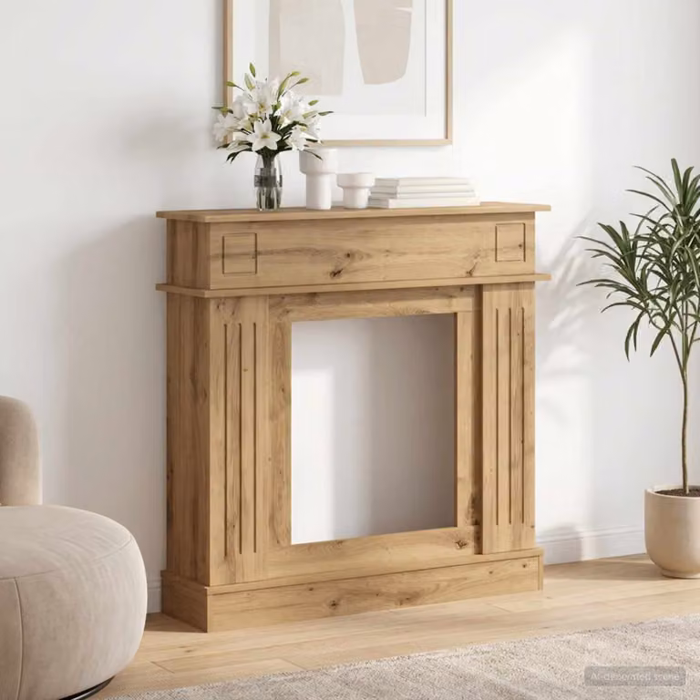 Cornice per camino moderna vidaXL in legno, marrone e bianco, L: 102 cm, P: 26 cm, H: 100 cm