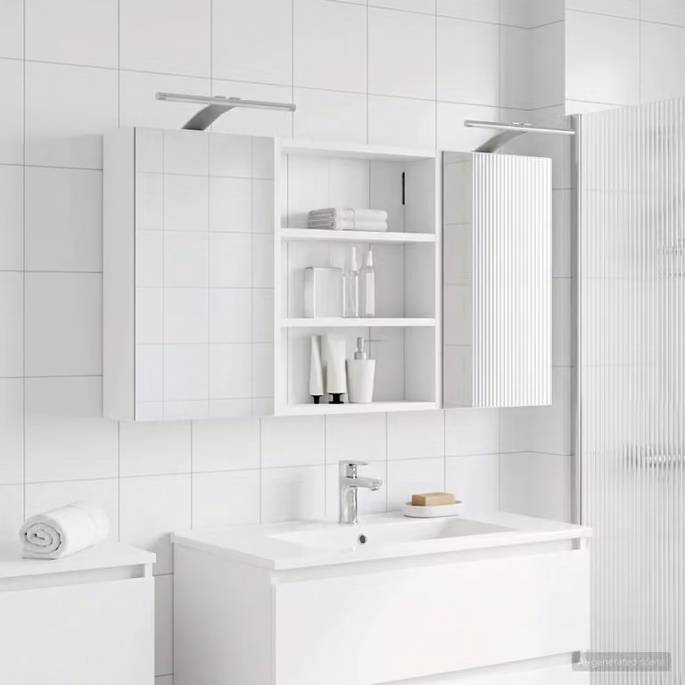 Set di 3 armadi da bagno moderni vidaXL in bianco opaco con specchio e illuminazione LED, L/P/H: 50 x 10,5 x 100 cm