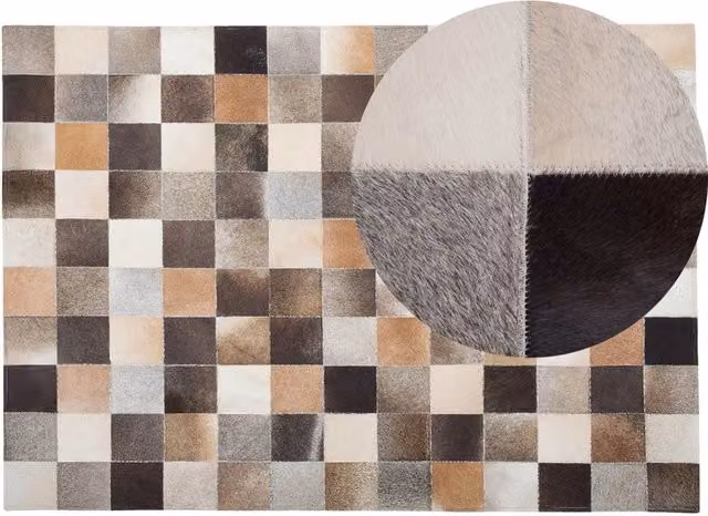 Tappeto Patchwork in Pelle Bovina Multicolore e Grigio BELIANI, Rettangolare, Fatto a Mano, L: 160 cm x P: 230 cm