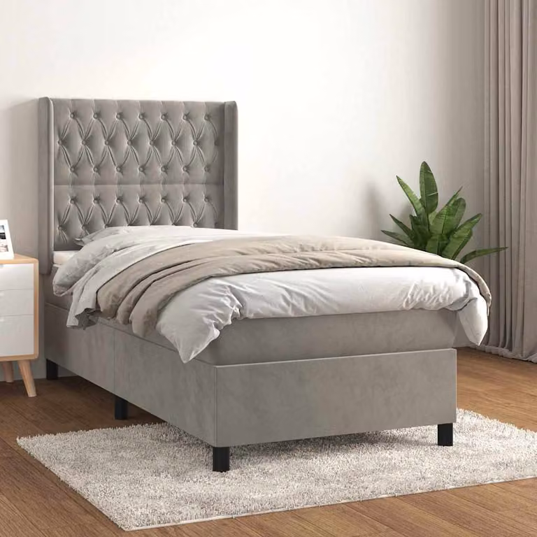 vidaXL Giroletto a Molle con Materasso Ibrido in Velluto Grigio Chiaro L/P/H: 203 x 103 x 128 cm