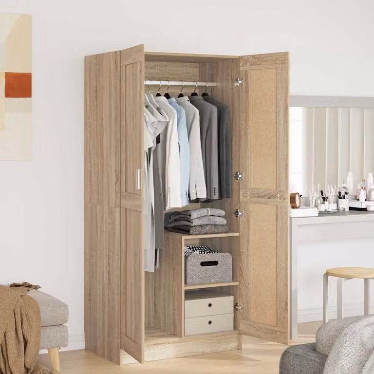 Armadio moderno vidaXL in legno Rovere Sonoma marrone con ante a battente e cassetti integrati L: 82,5 cm, P: 51,5 cm, H: 180 cm