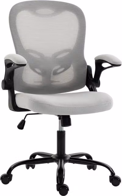 Sedia da ufficio ergonomica HOMCOM in rete grigia con braccioli ribaltabili e altezza regolabile