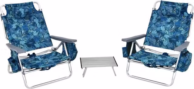 Set di sedie da spiaggia reclinabili e tavolino da campeggio a scomparsa Blu scuro DESIGN IN