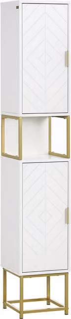 Colonna bagno kleankin con 2 armadietti e ripiano in MDF e metallo, Bianco e Oro, L/P/H: 30 x 30 x 170.7 cm