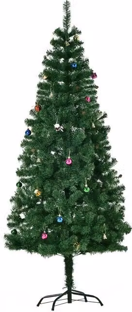 Albero di Natale artificiale HomCom verde con decorazioni e palline, Altezza: 180 cm