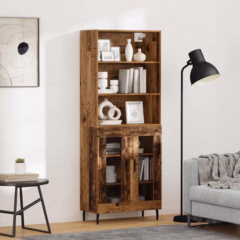 Set di 2 credenze vidaXL in legno vecchio e vetro marrone per soggiorno o sala da pranzo L: 69,5 cm, P: 32,5 cm, H: 180 cm