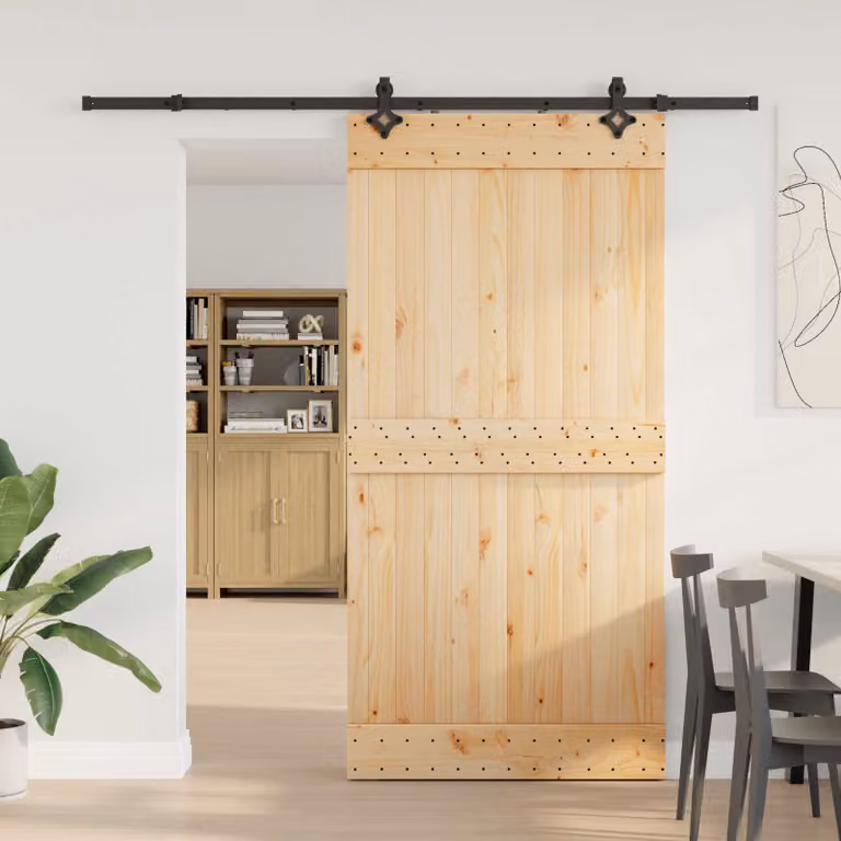 Porta scorrevole vidaXL NARVIK in legno e acciaio, colore Naturale e Nero, L: 100 cm, H: 210 cm