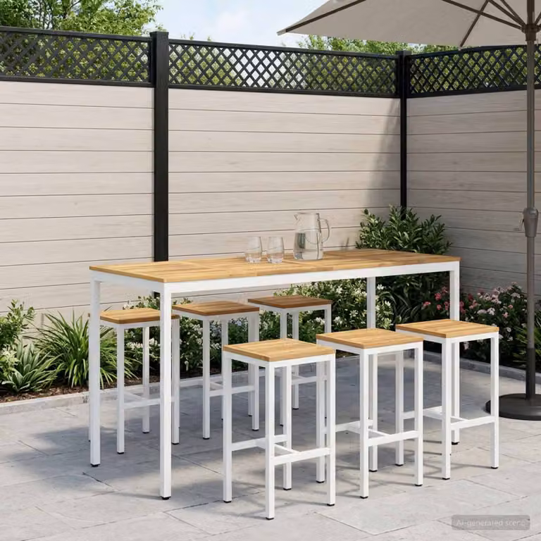 vidaXL Tavolo Bar da Giardino NAARDEN in Legno di Acacia Bianco L: 196 cm, P: 80,5 cm, H: 105 cm