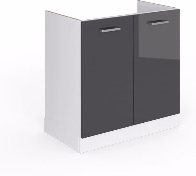 Base per lavello Vicco R-Line Antracite lucido con ante, senza piano di lavoro, L: 80 cm