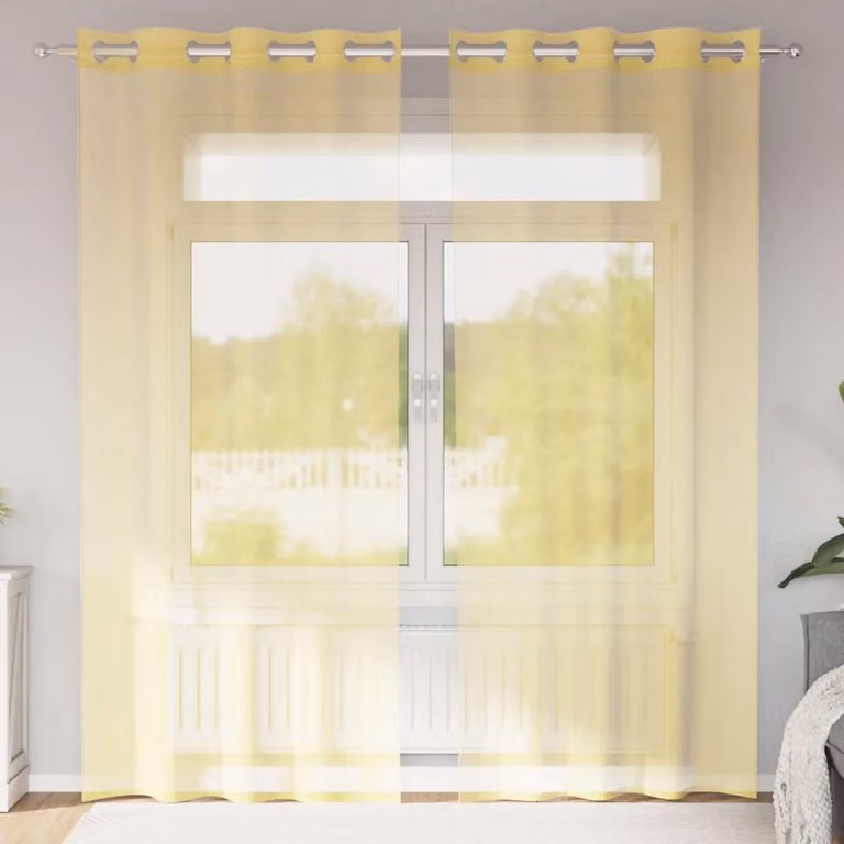 Set di 2 tende in voile semi-trasparenti vidaXL con occhielli, colore giallo, L: 140 cm, H: 245 cm