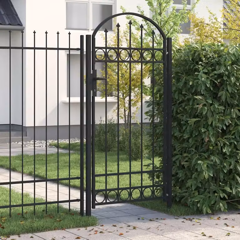 Cancello singolo per recinzione ASSEN vidaXL in acciaio con parte superiore ad arco, Nero, L: 100 cm, H: 200 cm