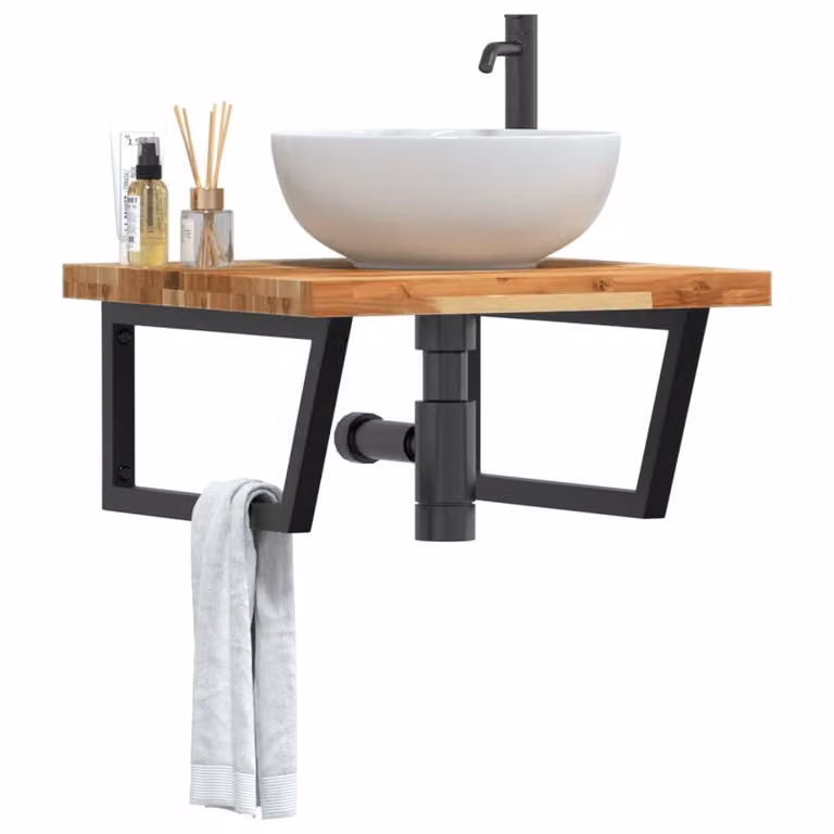 vidaXL Ripiano a Parete per Lavabo in Legno di Acacia Oliato e Metallo Nero e Marrone