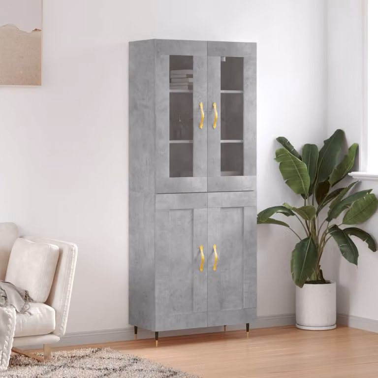 vidaXL Credenza in stile rustico grigio con ante in vetro e ripiani interni, L: 69,5 cm, P: 34 cm, H: 180 cm