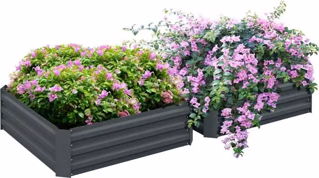 Set di 2 aiuole rialzate Outsunny in acciaio verde per orto e giardino L: 100 cm, P: 100 cm, H: 30 cm