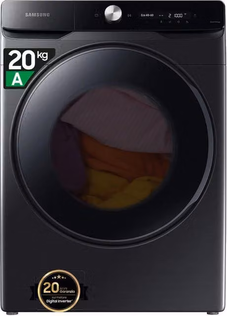 Lavatrice a caricamento frontale Samsung Serie 8000 WF20DG8650BV colore Nero, capacità 20 kg, 1000 rpm, Classe A, con Wi-Fi e AI Control, L: 68,6 cm, P: 76,0 cm, H: 87,5 cm