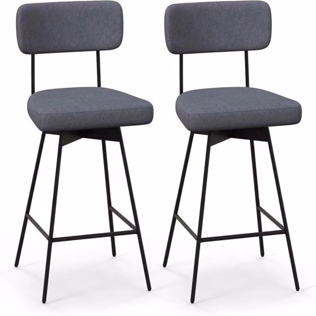 Set di 2 sgabelli da bar girevoli a 360 gradi Design Mania con schienale e poggiapiedi in tessuto e metallo Grigio