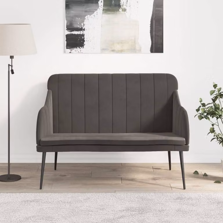 Panca moderna vidaXL in velluto grigio con struttura in metallo L: 110 cm, P: 76 cm, H: 80 cm