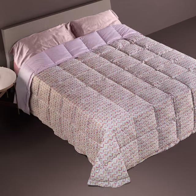 Trapunta in piuma e cotone DaunenStep Classica 14044A per adulti, traspirante e termoregolatrice, fantasia multicolore rosa