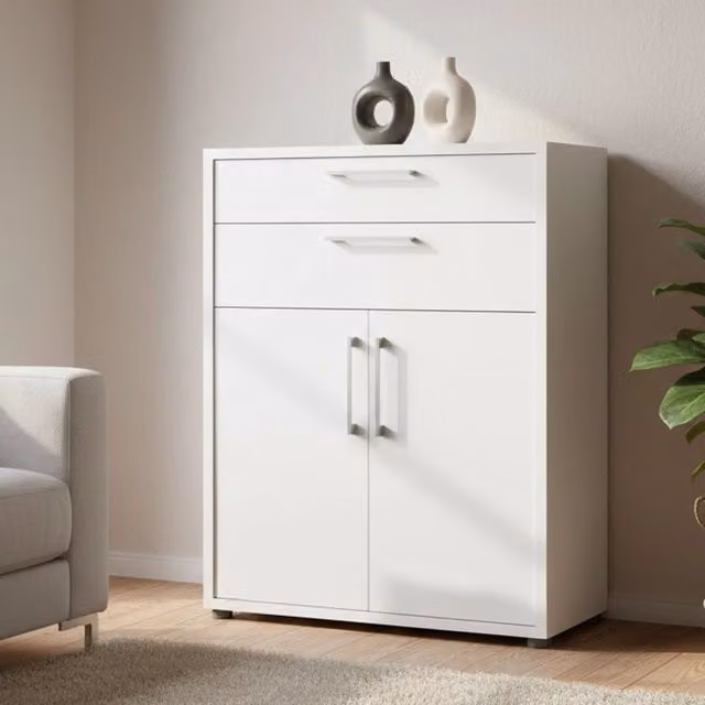 Credenza Agra DMORA, Buffet da soggiorno e madia moderna, Bianco, L: 89 cm, P: 40 cm, H: 113 cm