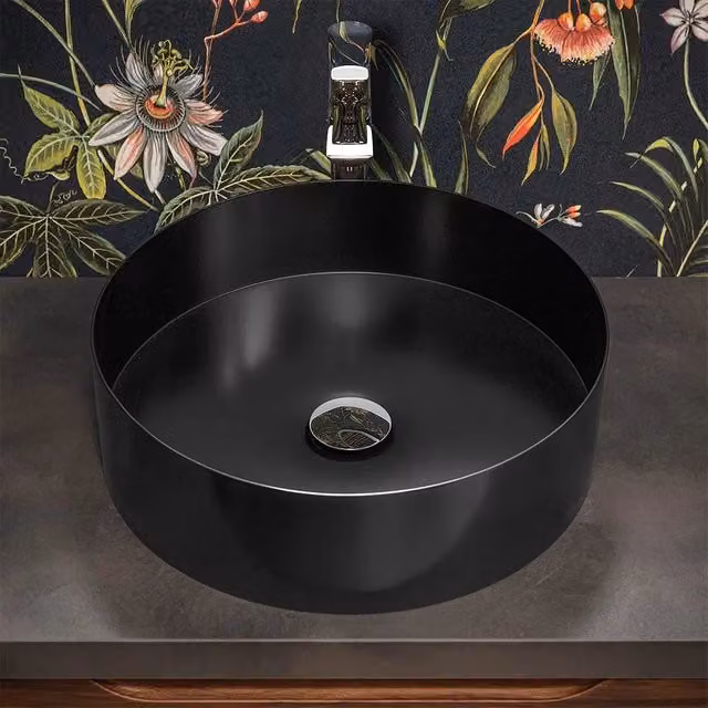 Lavabo da appoggio tondo Goya in acciaio inox nero opaco, Diametro: 40 cm