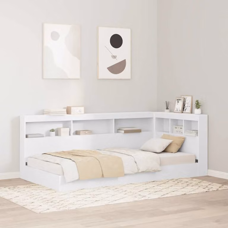 Testata del letto con contenitore e porta di ricarica USB vidaXL, Bianco lucido, L/P/H: 207.5 x 92.5 x 76.5 cm