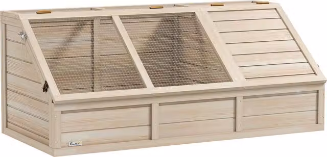 Casetta per tartaruga in legno PawHut con coperchio apribile e 2 spazi distinti, colore naturale beige e marrone