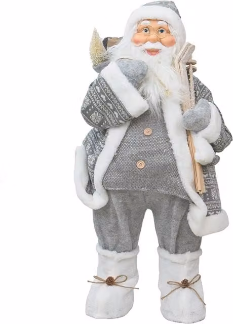 Decorazione di Babbo Natale con sacco e sci EuroNatale, colore grigio, Altezza: 80 cm