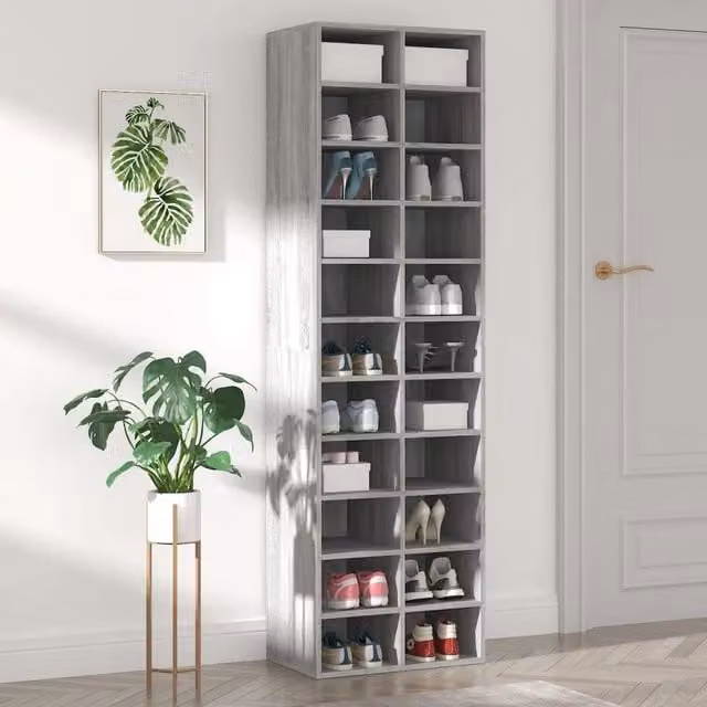 Scarpiera moderna vidaXL in legno grigio con ripiani piatti, L: 54 cm, P: 34 cm, H: 183 cm