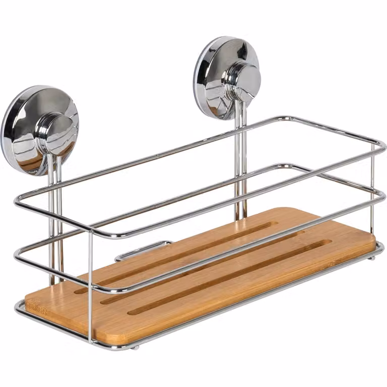 Mensola Rettangolare con Ventosa Linea Bamboo VESTIAMO CASA, Colore Marrone, H 14 x L 26 x P 13 cm
