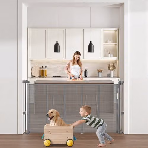 Cancelletto di Sicurezza a Rete Retrattile VEVOR Grigio, Estensibile fino a 140 cm di Larghezza, Altezza: 87 cm, per Scale Interne, Porte e Corridoi